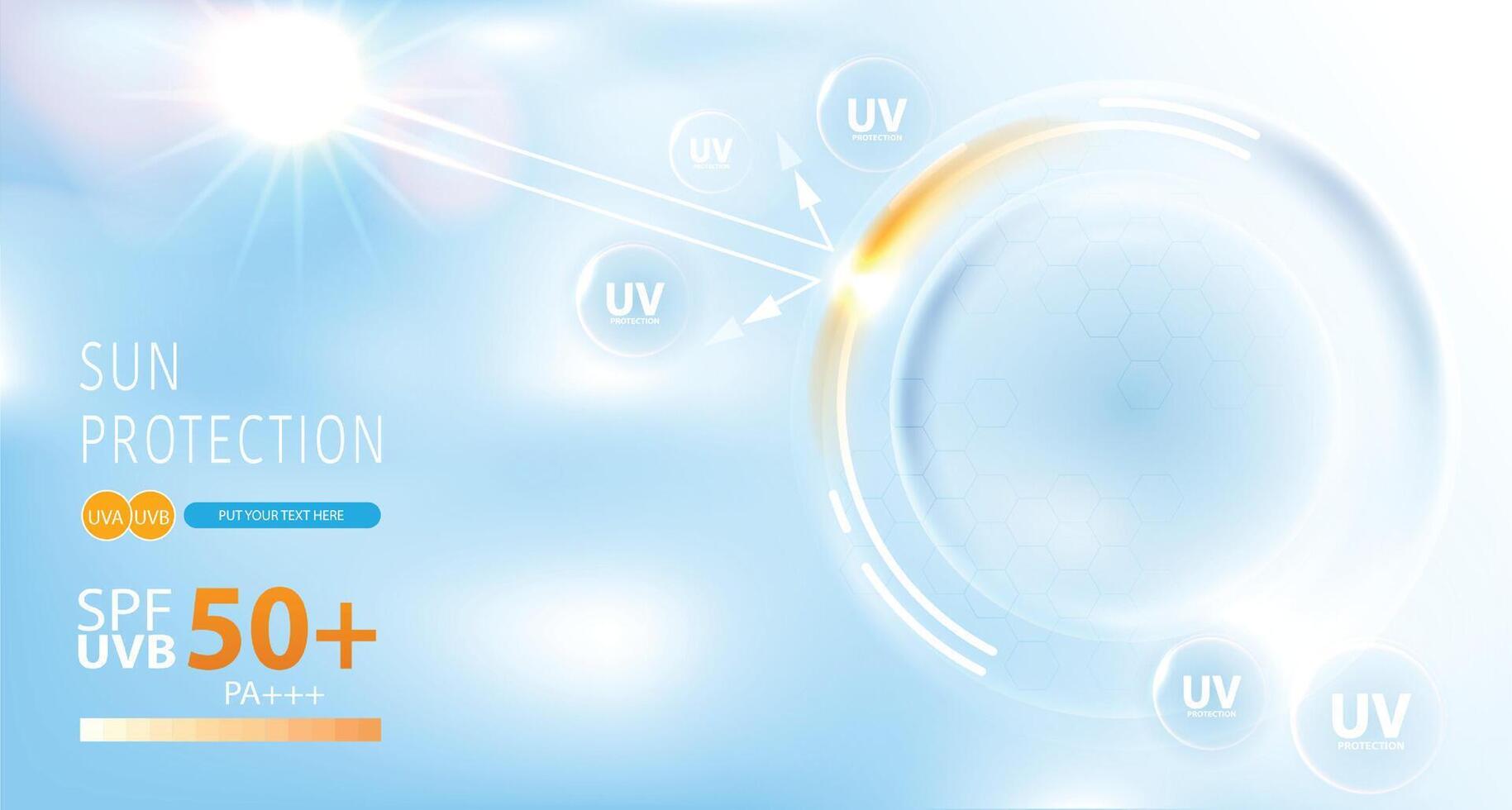 Protected shield from the sun's rays. degrees of protection against UV rays. UV protection your skin ultraviolet sunblock lotion. UV reflection skin after. cosmetic products design. design. vector