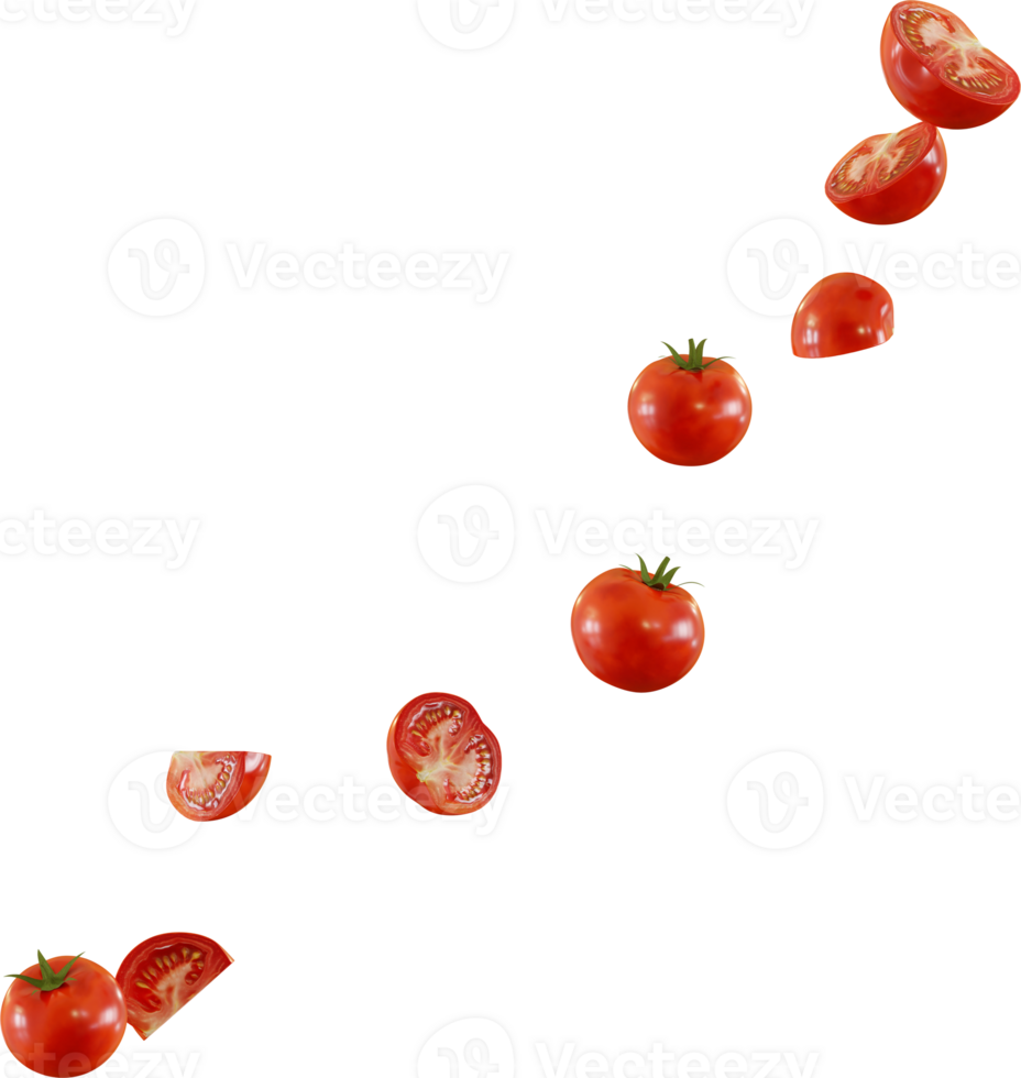 falling slices of red tomato png