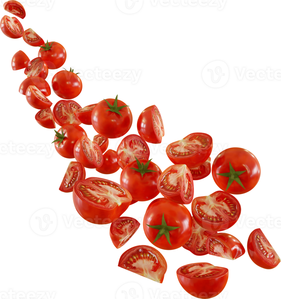 falling slices of red tomato png