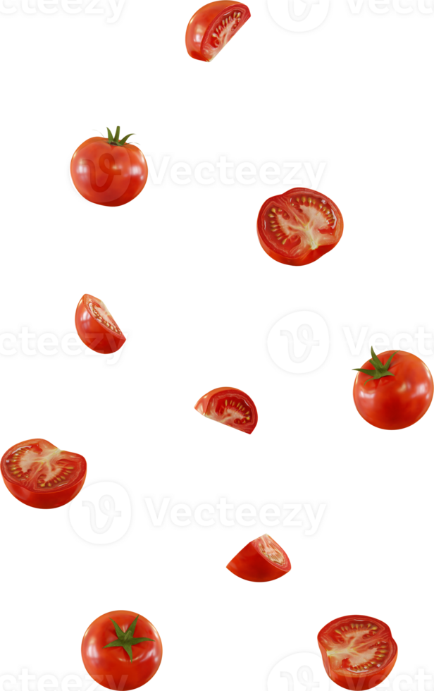 falling slices of red tomato png
