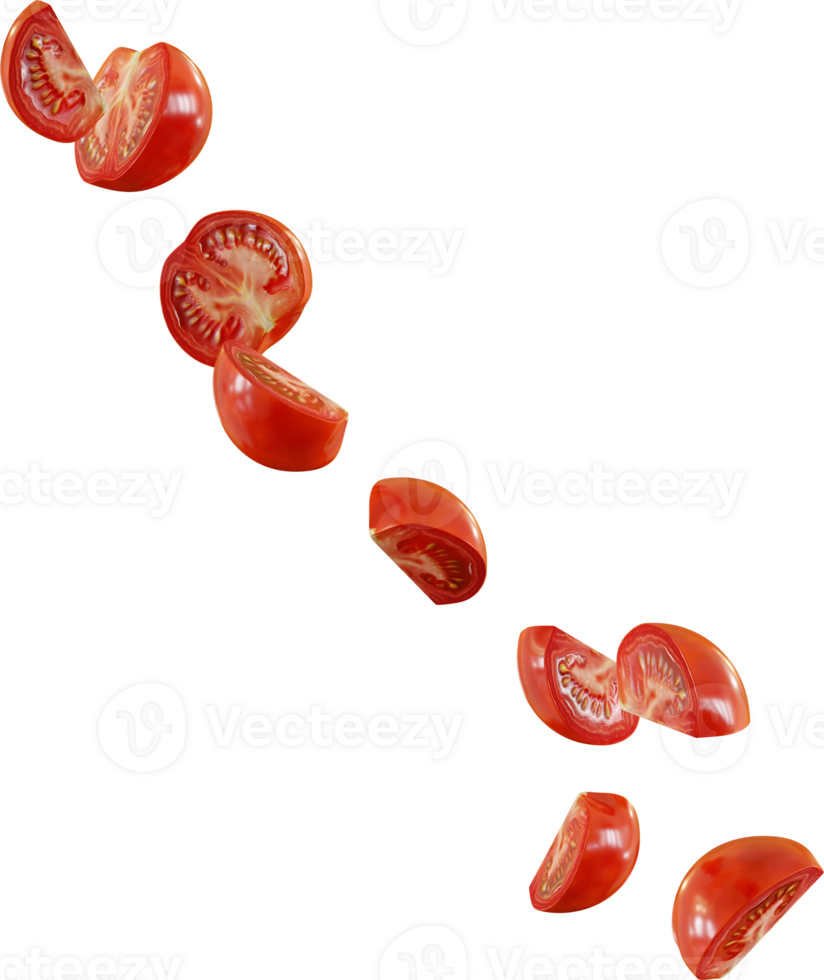 falling slices of red tomato png