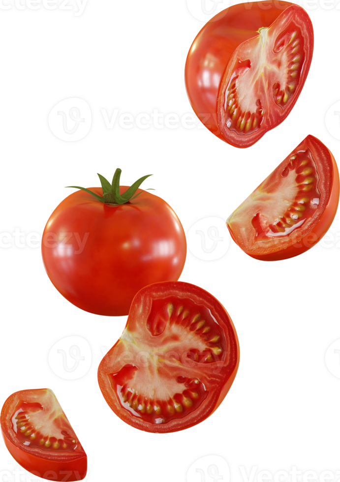 falling slices of red tomato png