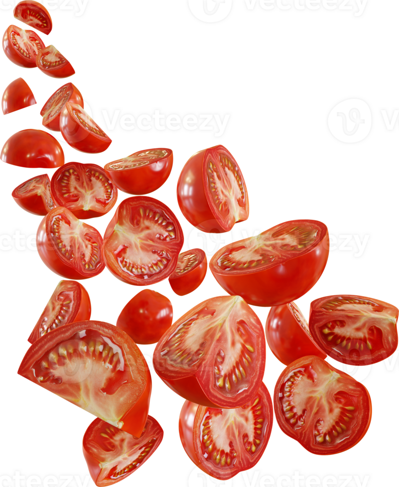 falling slices of red tomato png