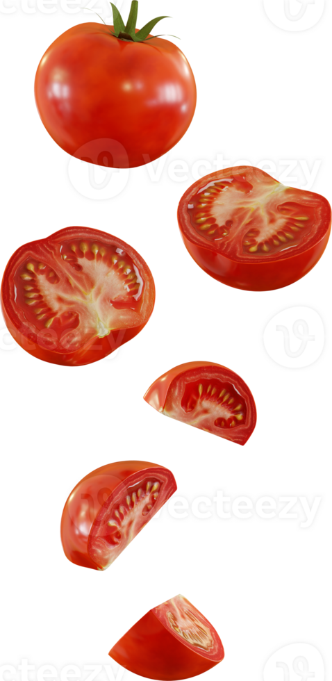 falling slices of red tomato png
