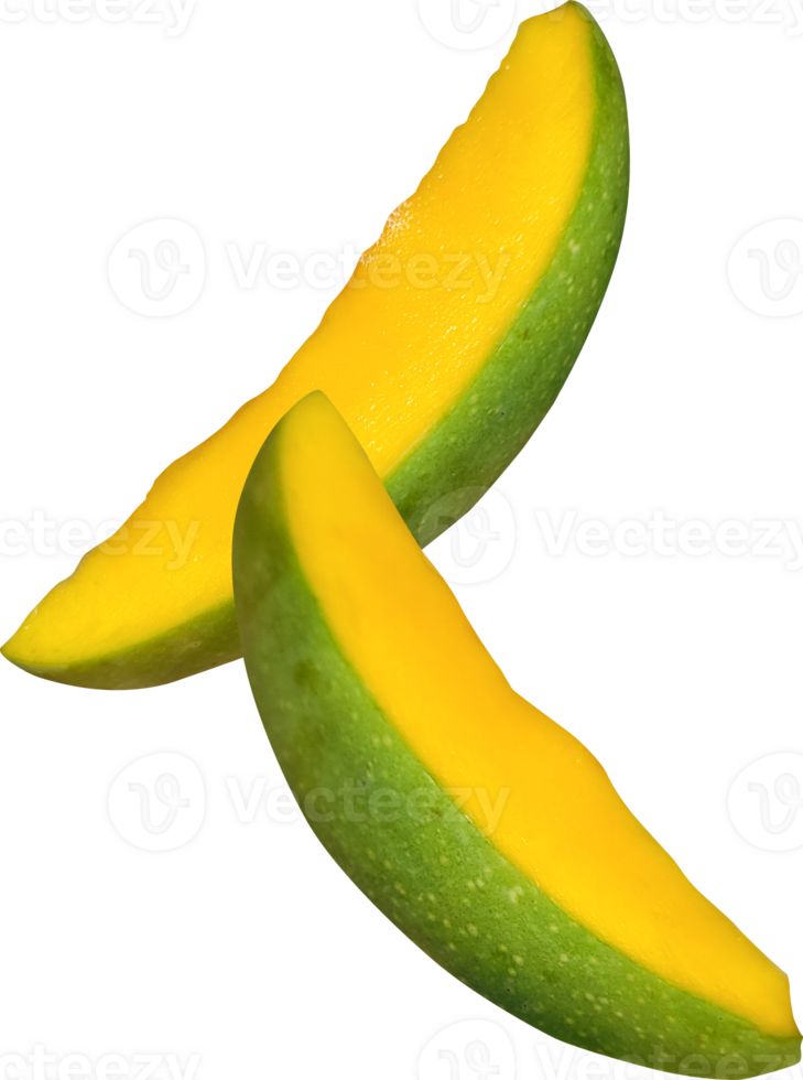 sliced ripe mangoes falling through the air png