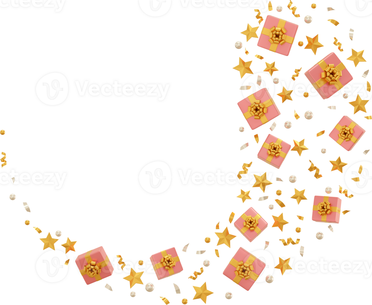 pink gift box with golden star and confetti png
