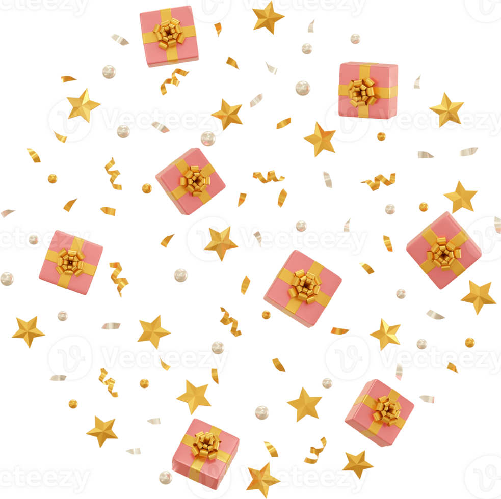 pink gift box with golden star and confetti png