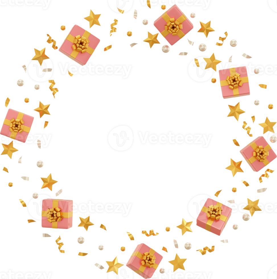 pink gift box with golden star and confetti png