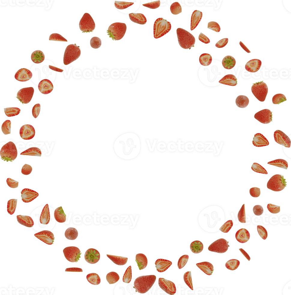 frame of flying slices strawberry fruit png