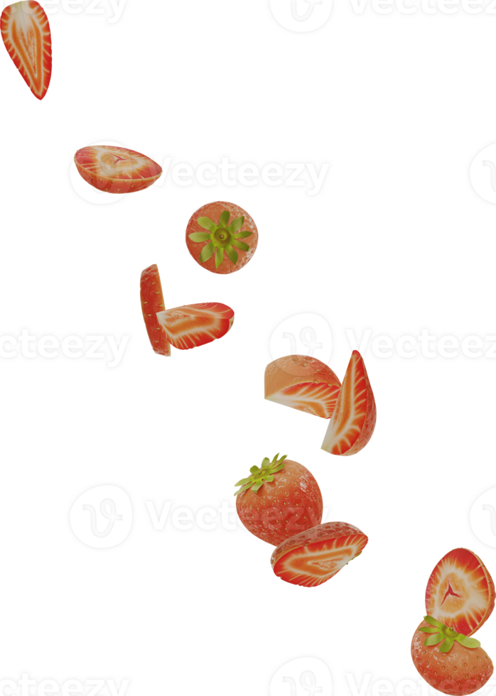 falling pieces of strawberry in the air png