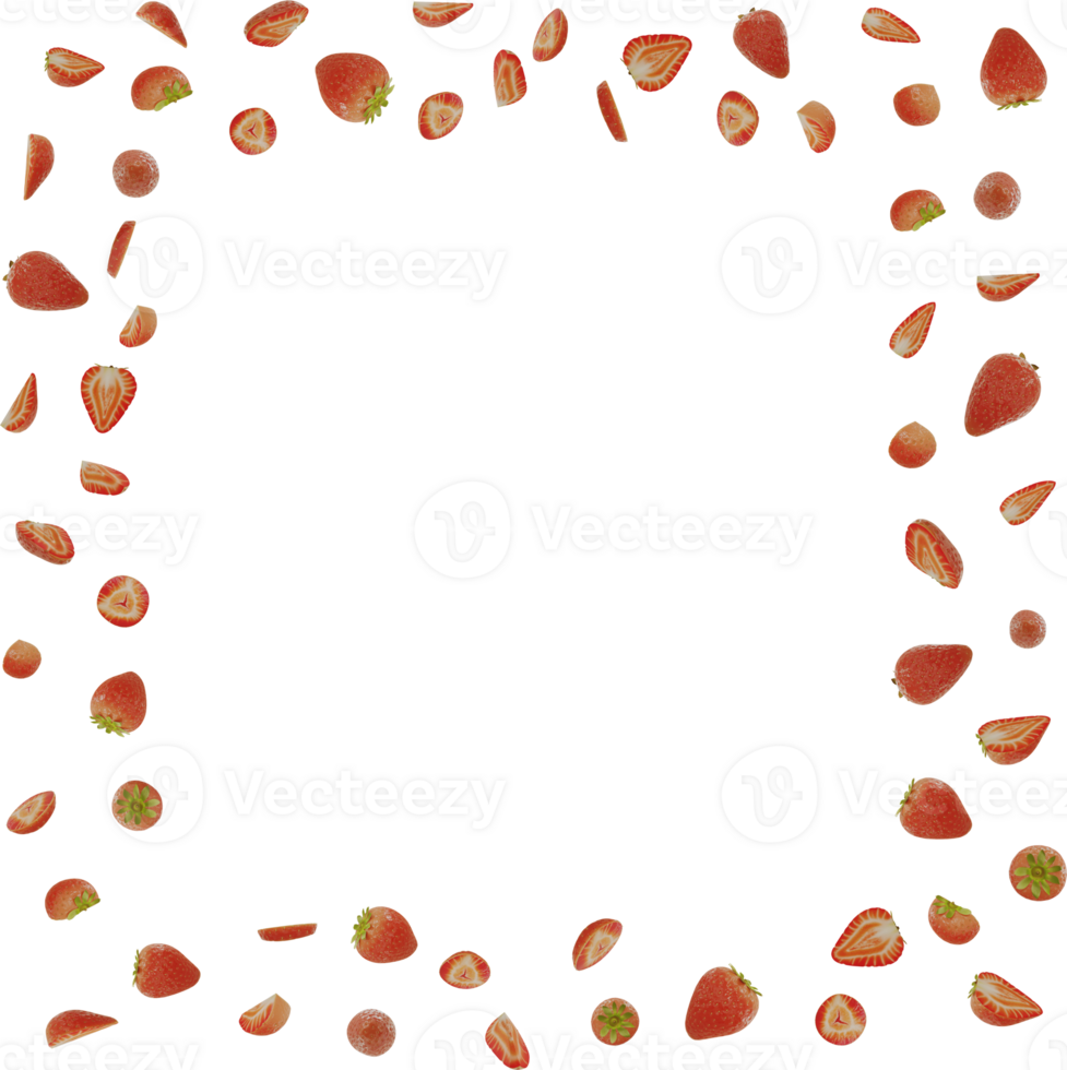frame of flying slices strawberry fruit png
