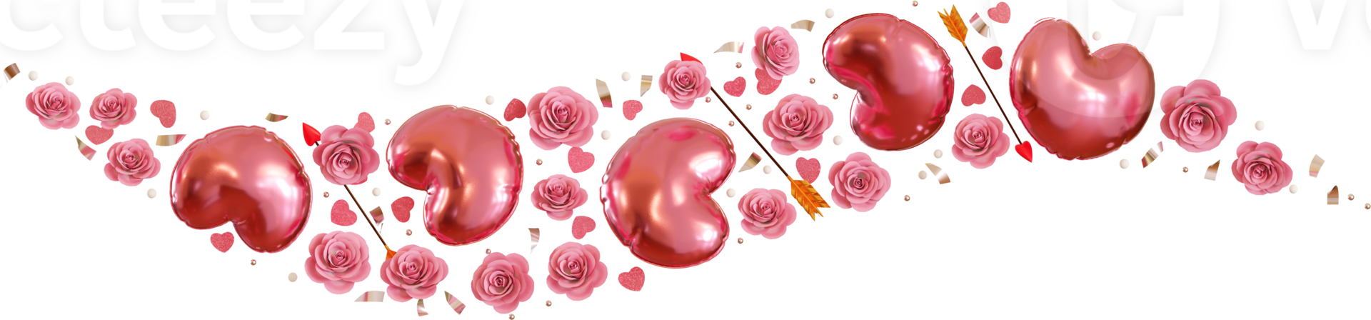 valentine ornament with balloon and rose flower png