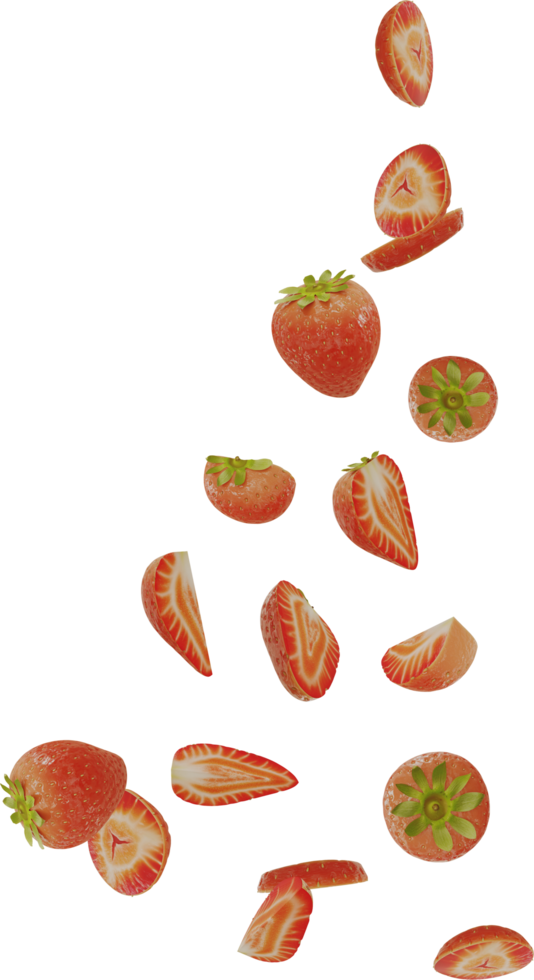 falling pieces of strawberry in the air png