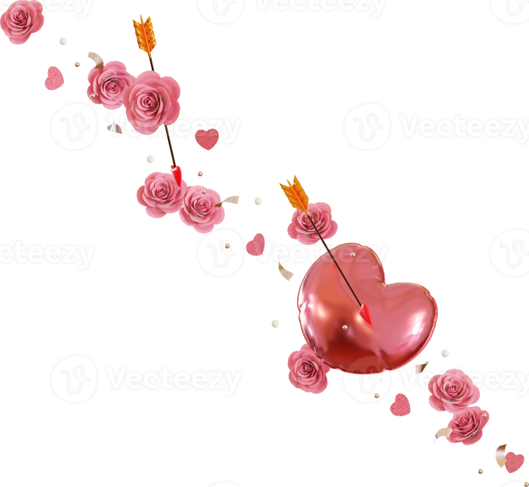 falling valentine confetti with balloon and pink rose png