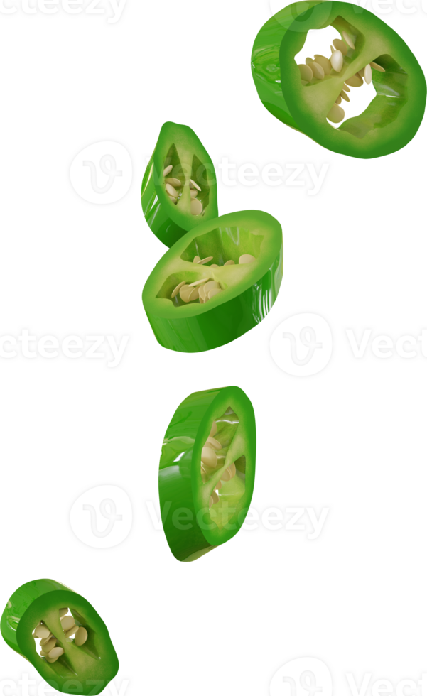 falling green chilli slices png
