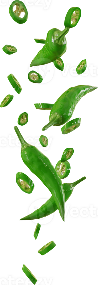 falling green chilli slices png