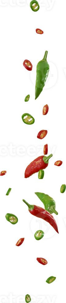 falling red and green chilli slices png