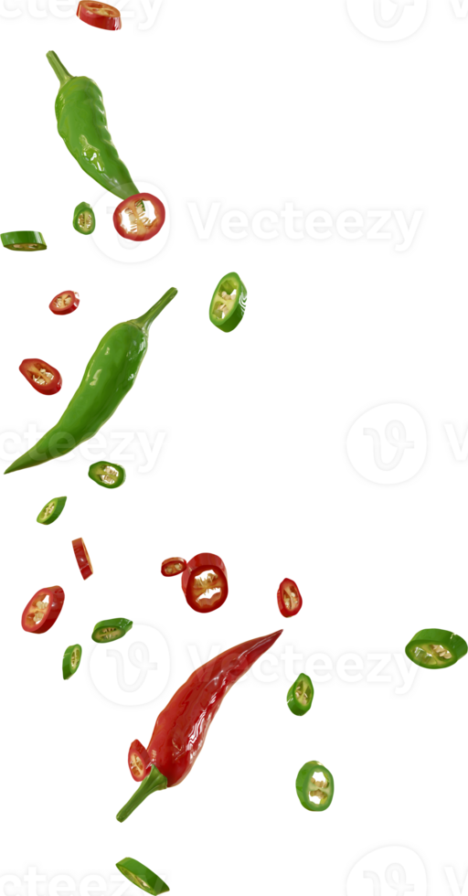 falling red and green chilli slices png