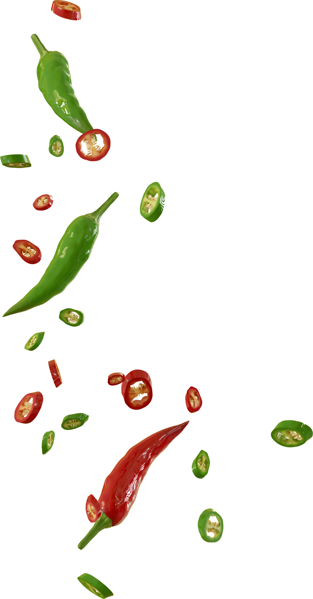 falling red and green chilli slices 46543959 PNG