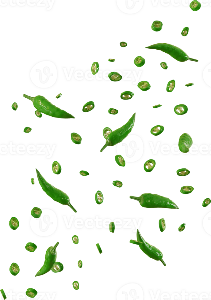 falling green chilli slices png