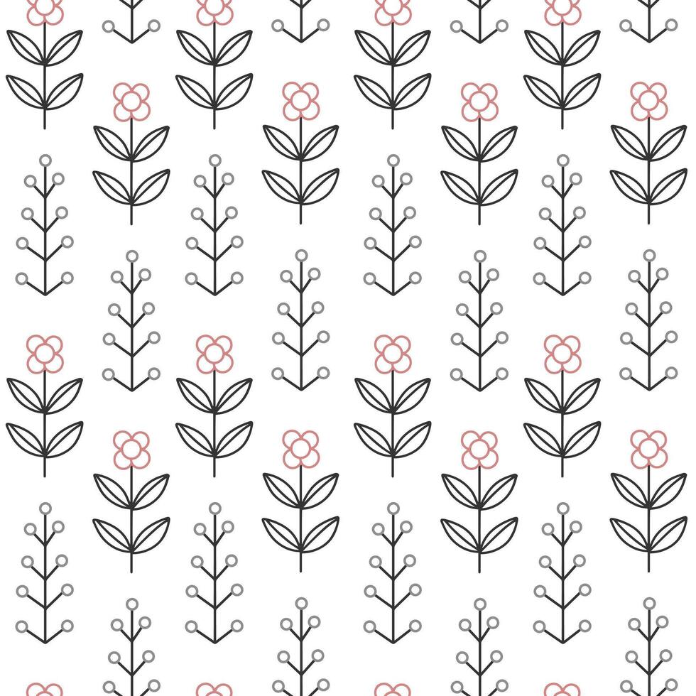 Monochrome seamless pattern with simple geometric flowers. Scandinavian abstract background. vector
