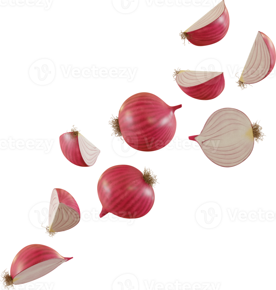 flying red onion slices png