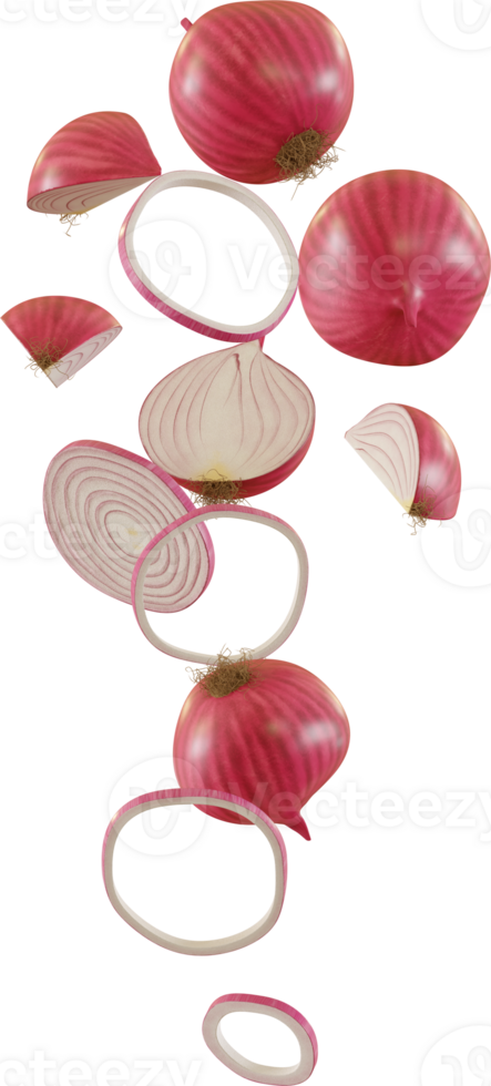 flying red onion slices png
