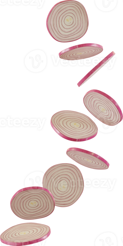 flying red onion slices png