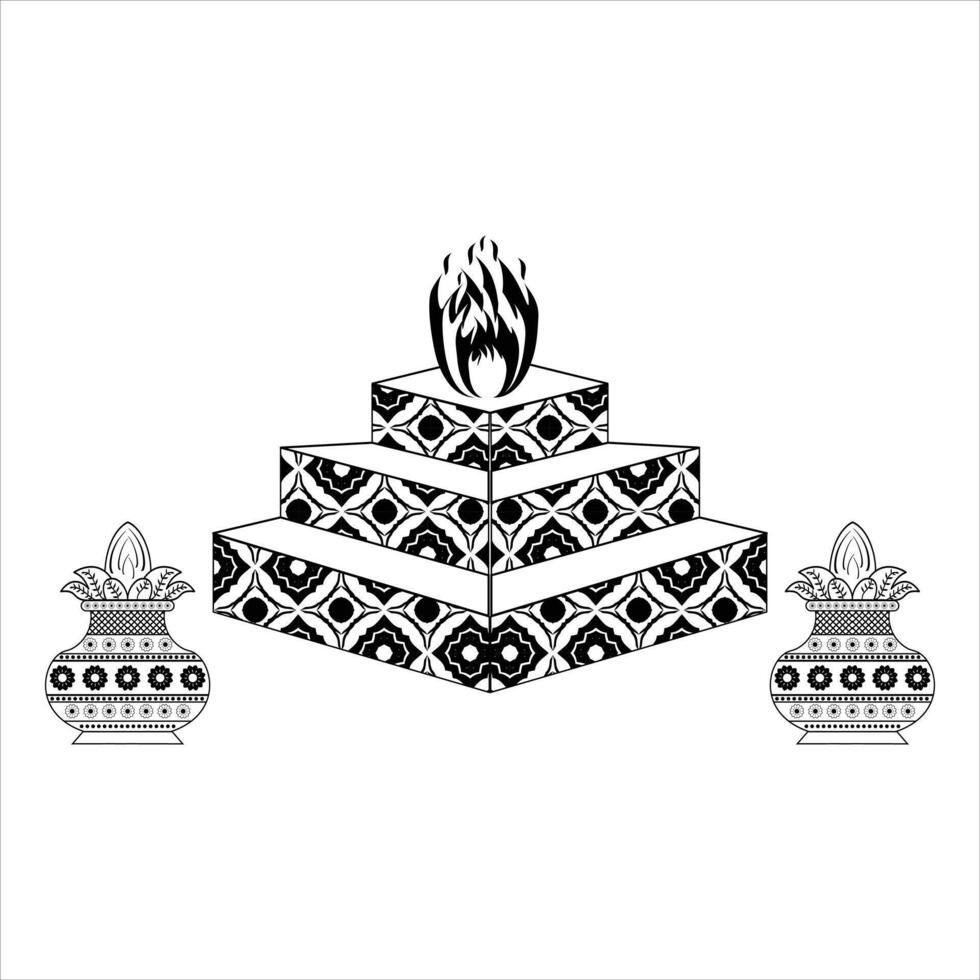 INDIAN WEDDING CLIP ART OF DECORATIVE HAVAN . HAWAN DESIGN WITH KALASH vector