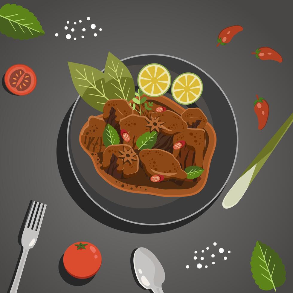 Rendang beef Indonesia vector