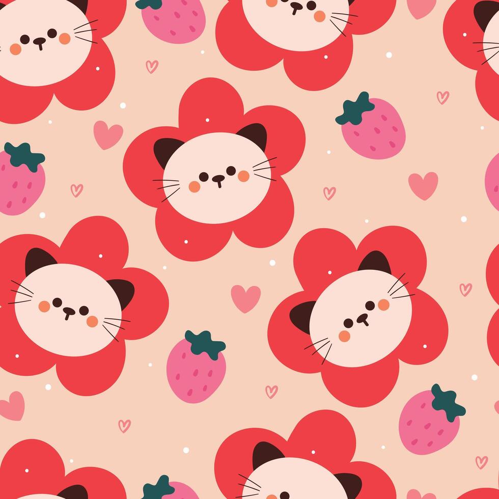 seamless pattern cartoon cat and flower. cute animal wallpaper for textile, gift wrap paper vector