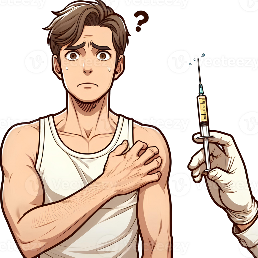 man in cartoon style with panic expression during an inject png