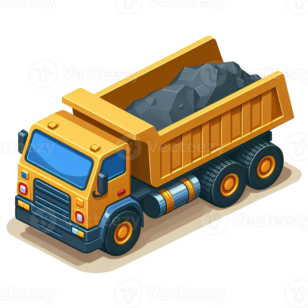 cartoon style of dump truck with isometric view png