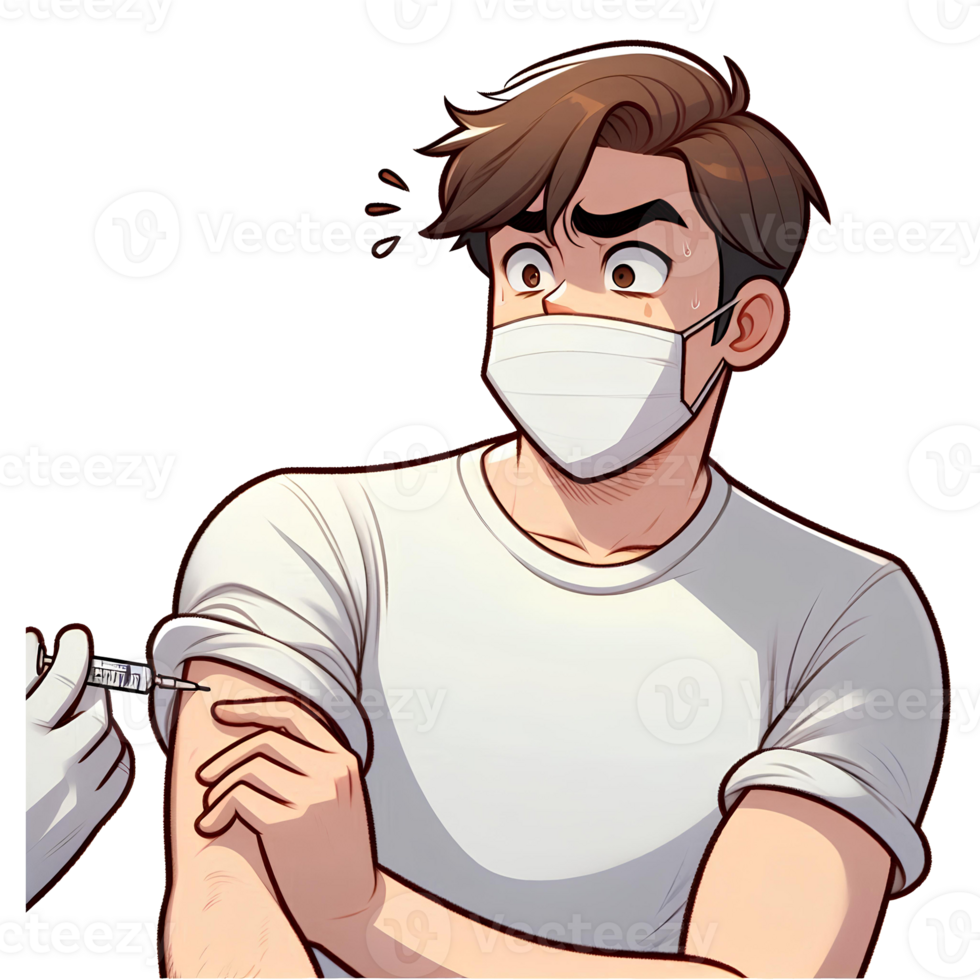 anxious expression of a man during an injection in cartoon style png