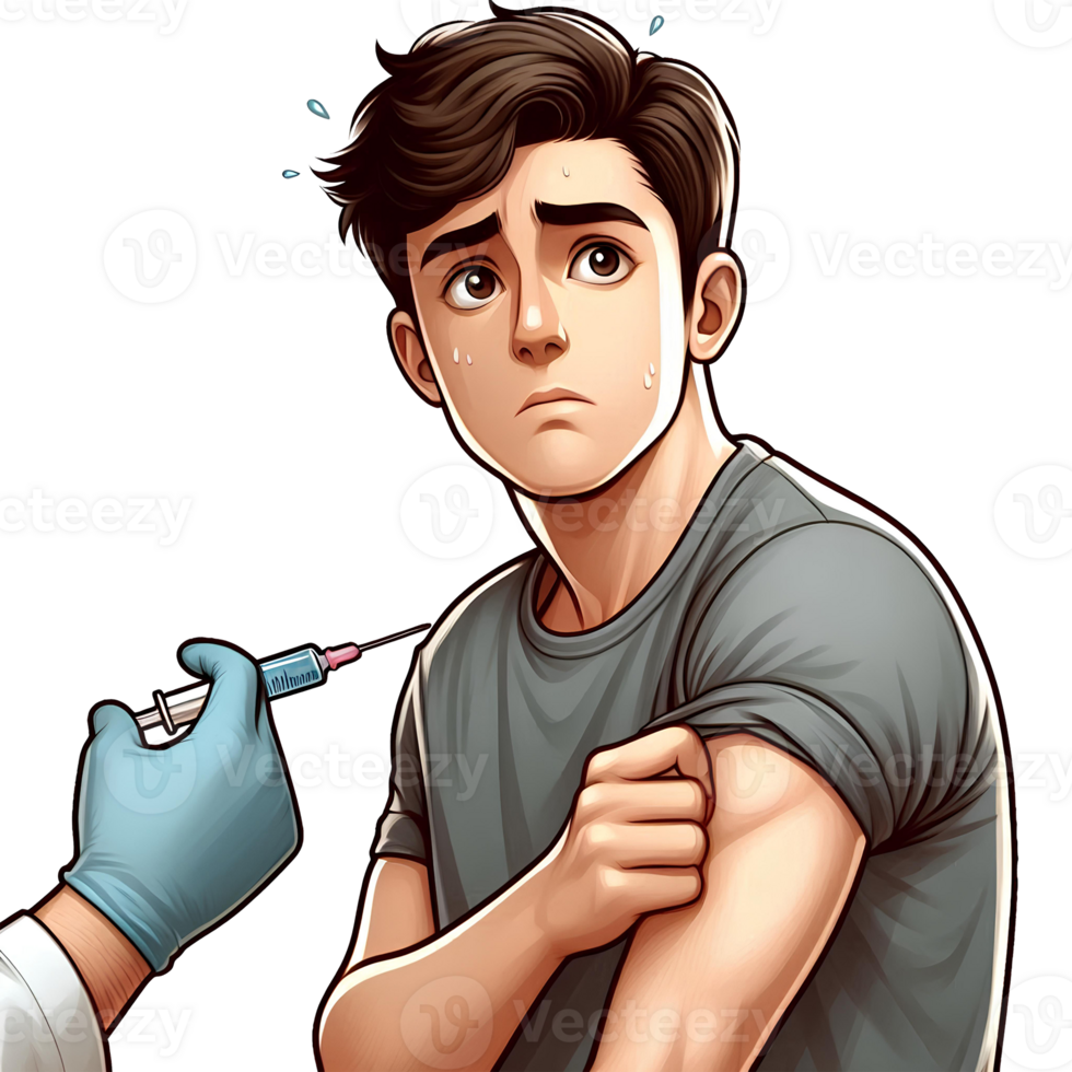 cartoon style man with scared expression during vaccine png