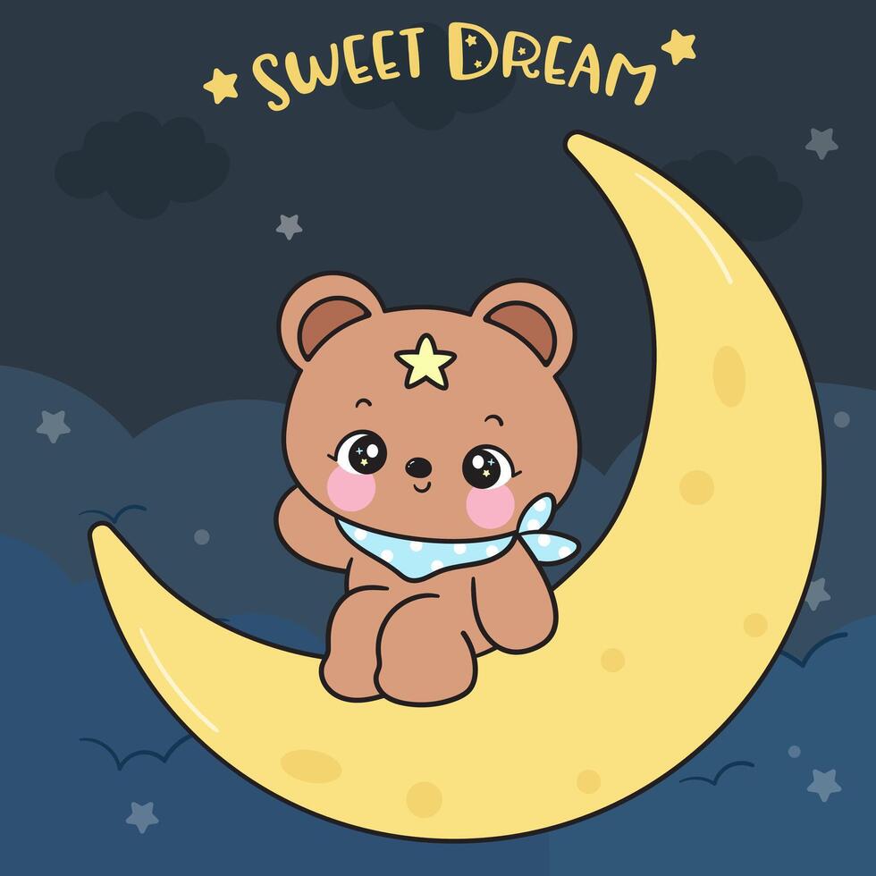Cute teddy bear on giant moon vector