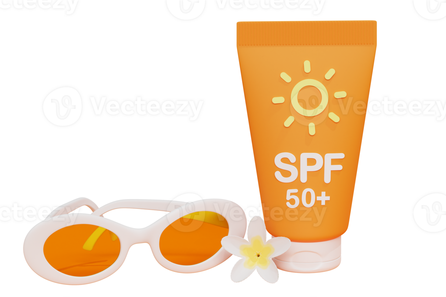 Sunscreen cream cosmetic product with SPF. Summer vacation ultraviolet protection factor. 3D rendered icon isolated png