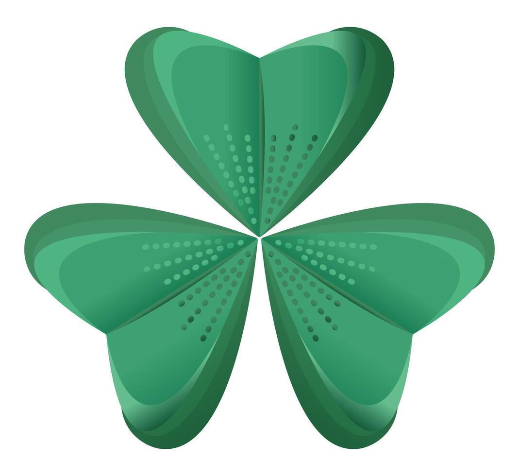 Gradient three leaf clover, volumetric shamrock foliage, trefoil plant, the symbol of Saint Patrick Day and Ireland, color illustration vector