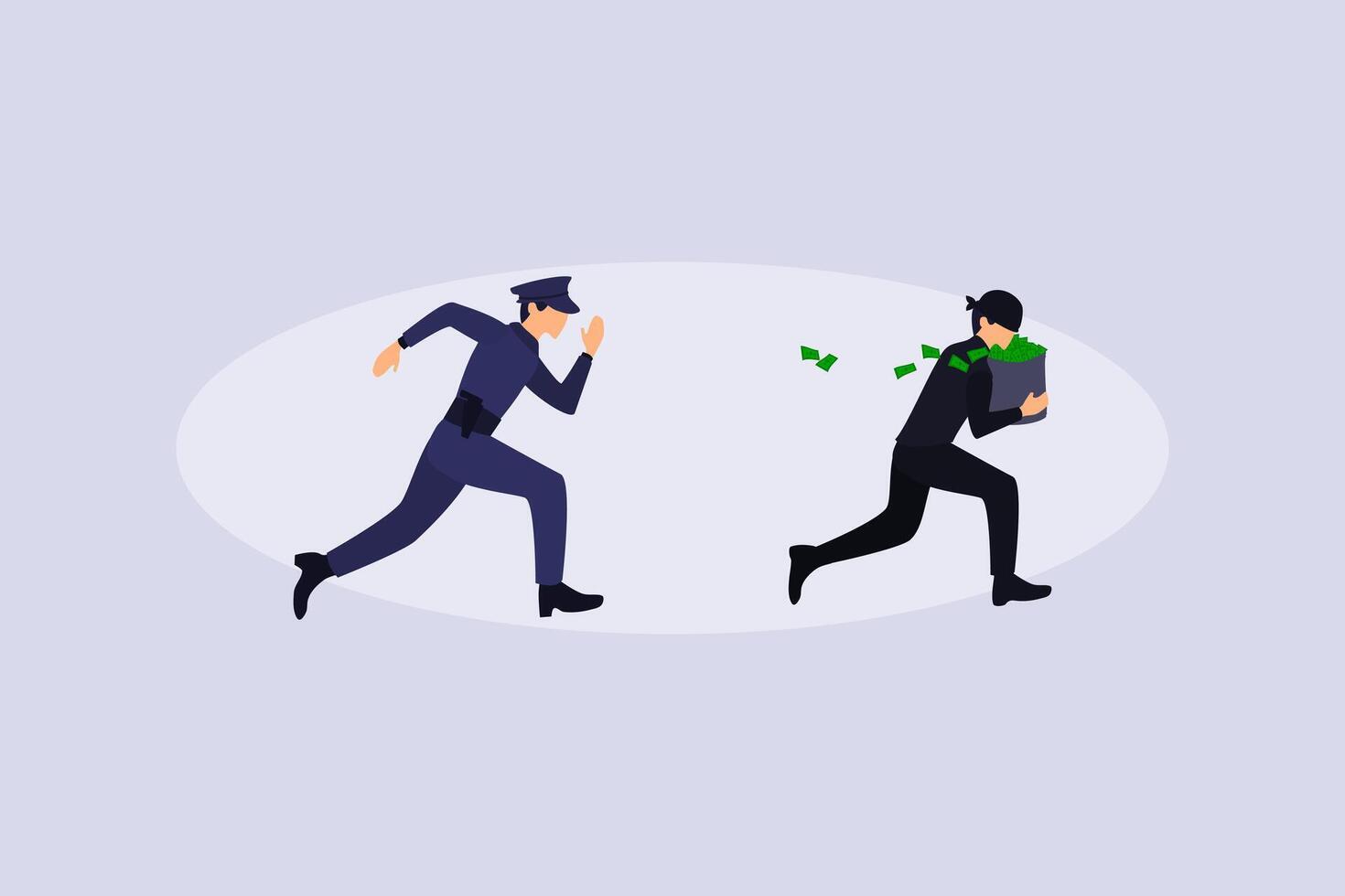 police chase money thieves flat design illustration vector