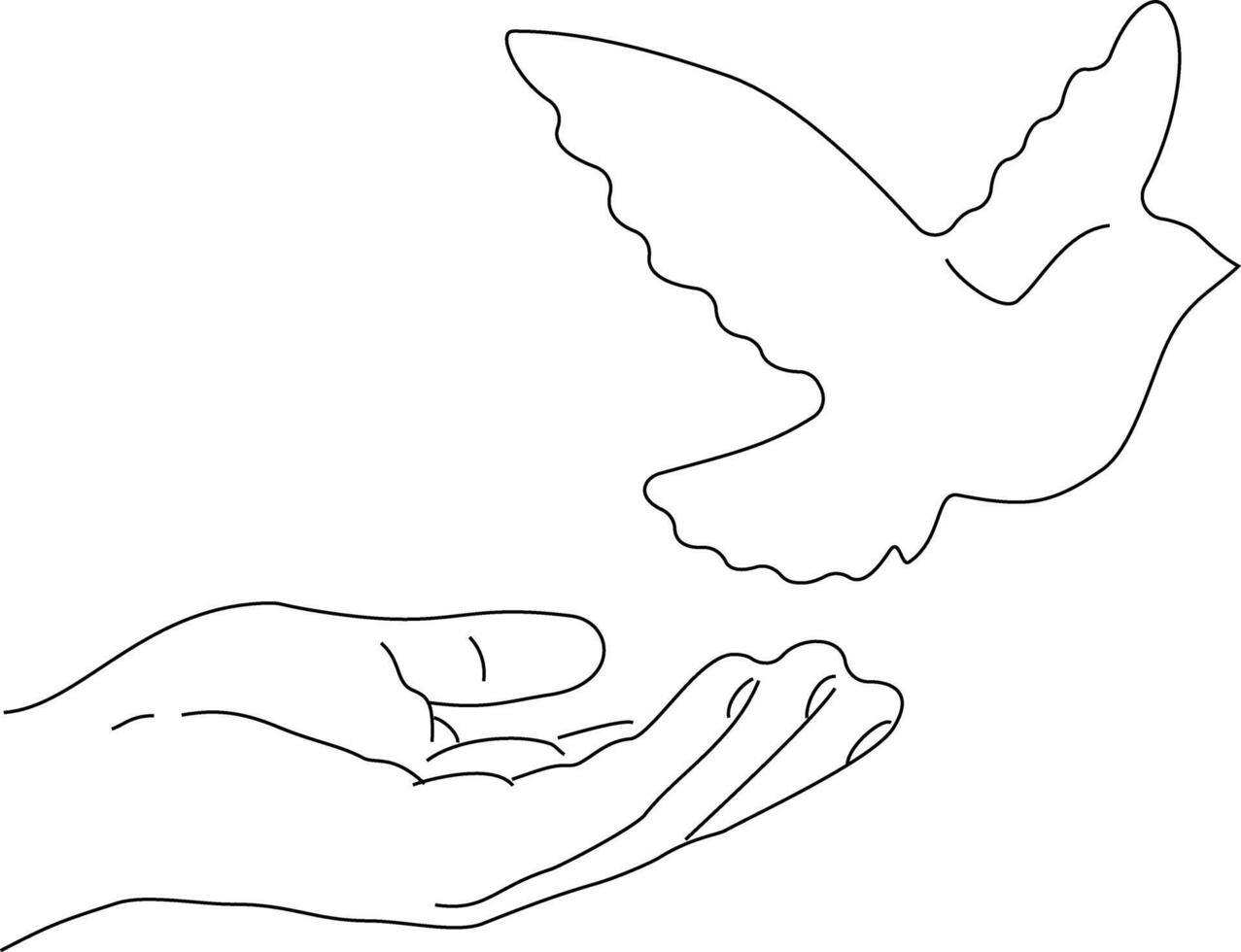 Dove of Peace. Bird. The hand and the bird. The pigeon flies away. vector