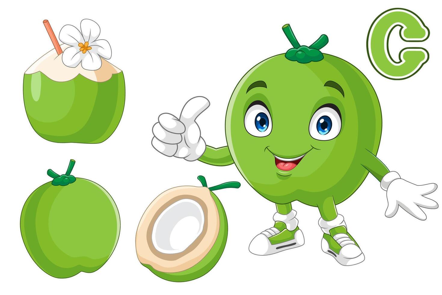 Cartoon young coconut fruit giving a thumb up vector