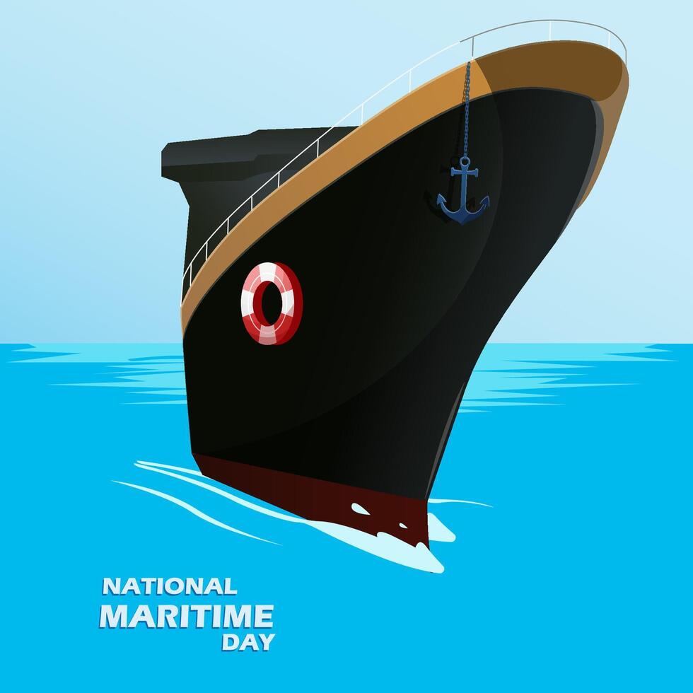 National maritime day with big ship in the ocean vector