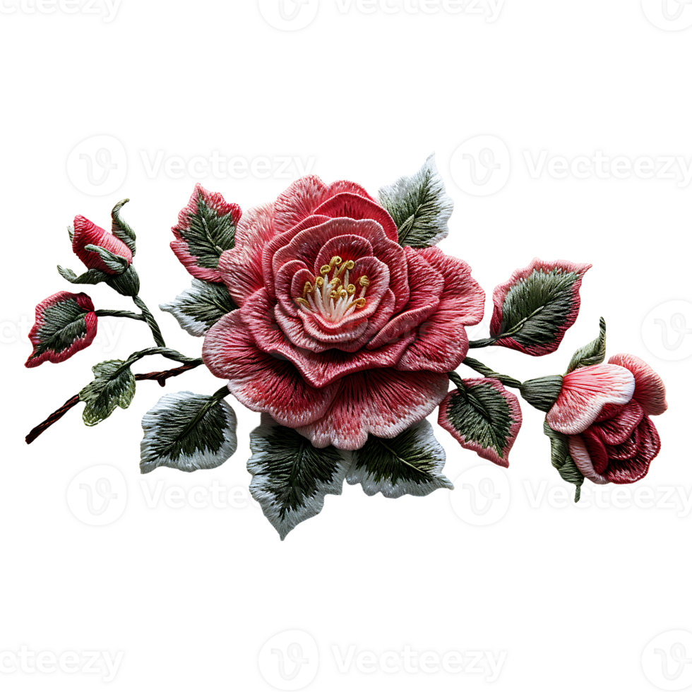Embroidery rose flower on a transparent background png