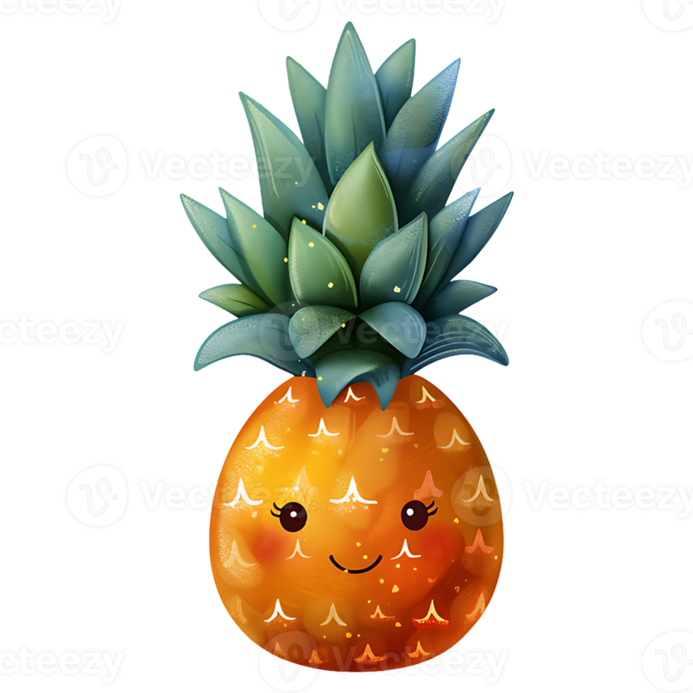 Cute kawaii pineapple fruit on a transparent background png