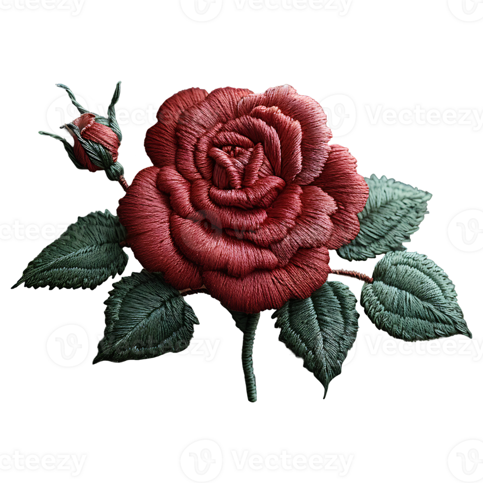 Embroidery rose flower on a transparent background png