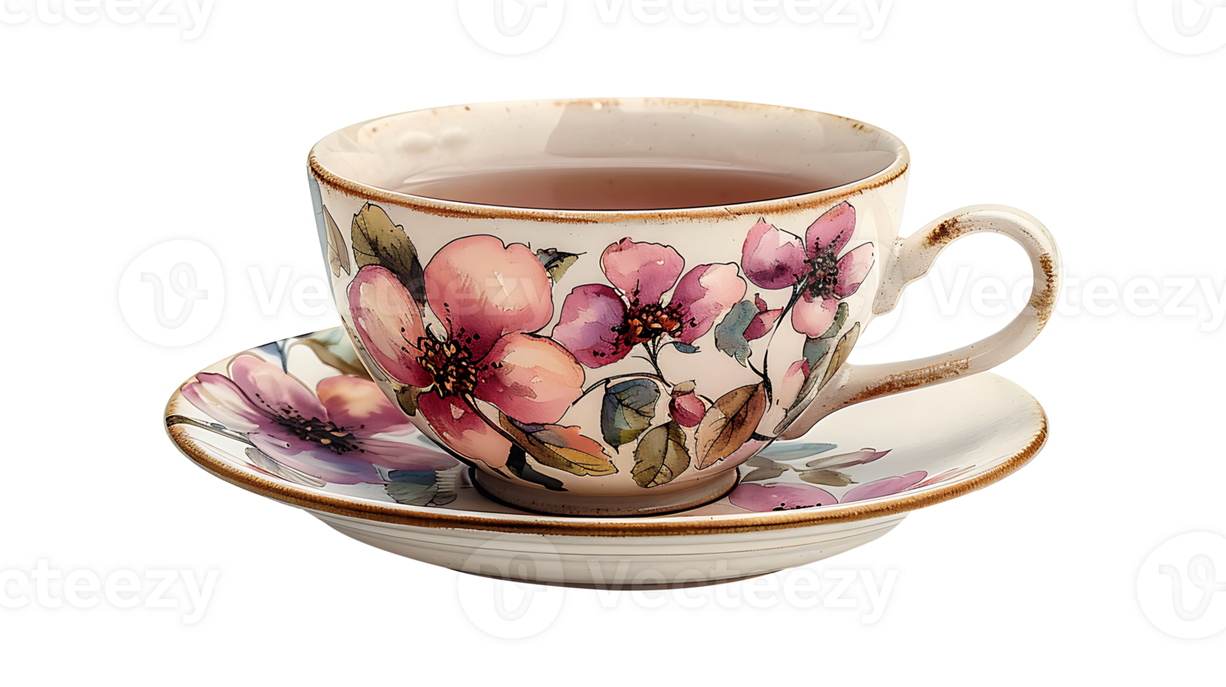 floral coffee cup on a transparent background png