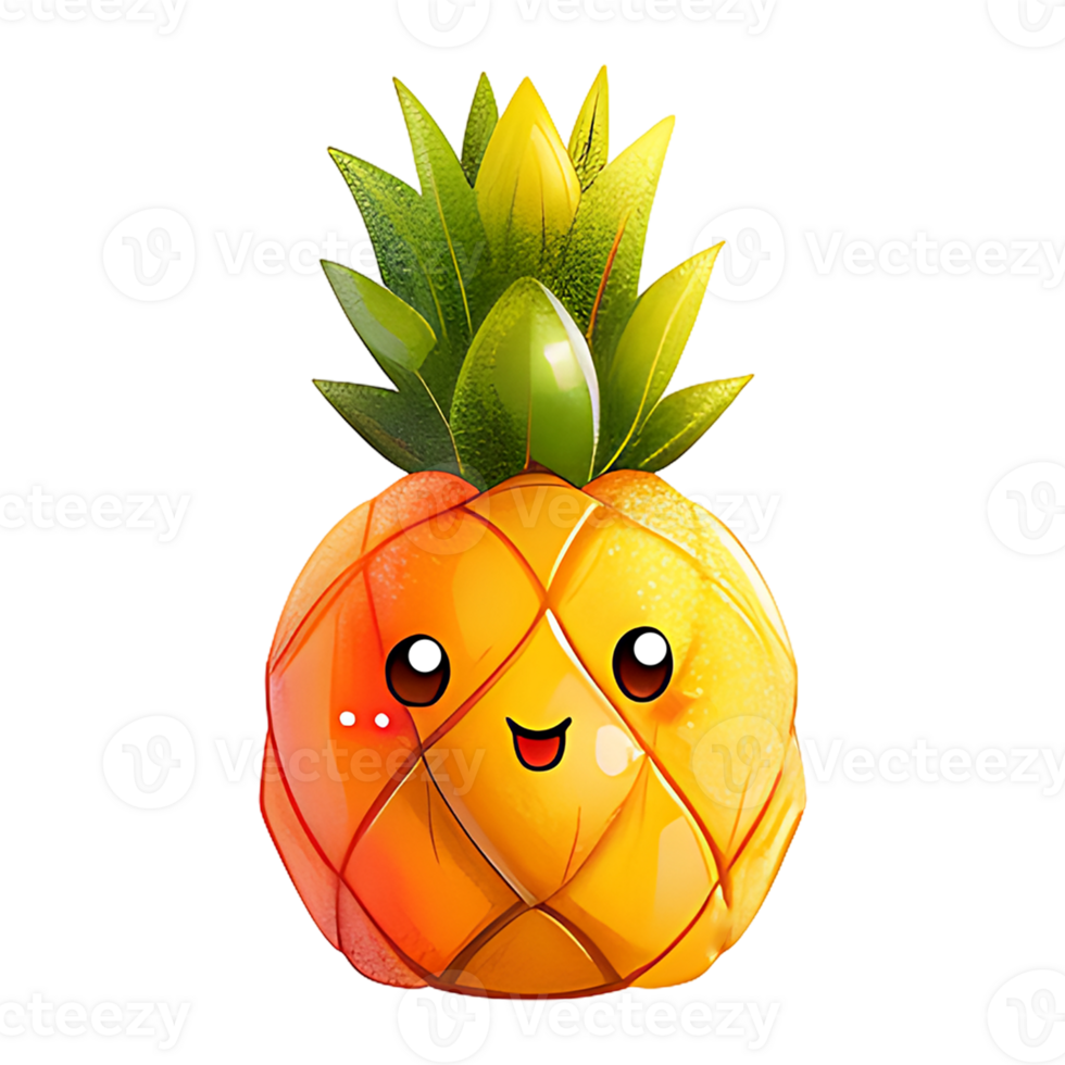 Cute kawaii pineapple fruit on a transparent background png