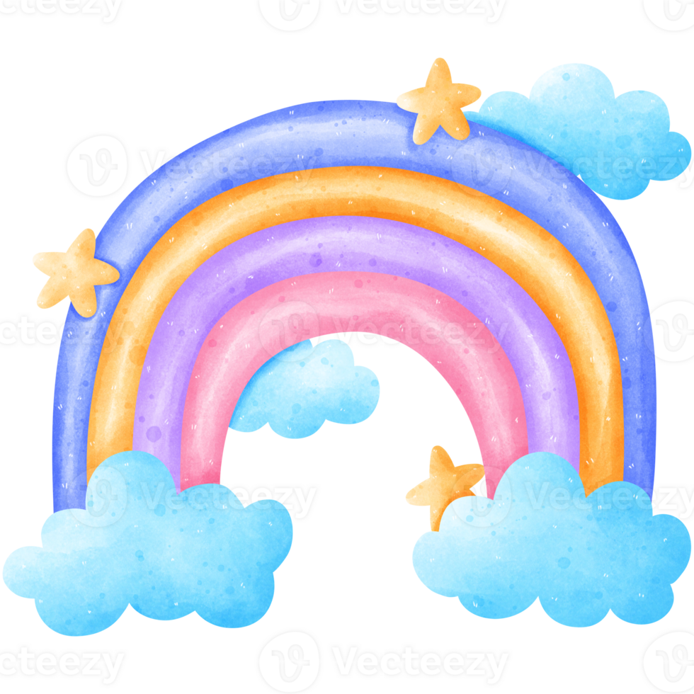 Illustration of a rainbow surrounded by stars. png