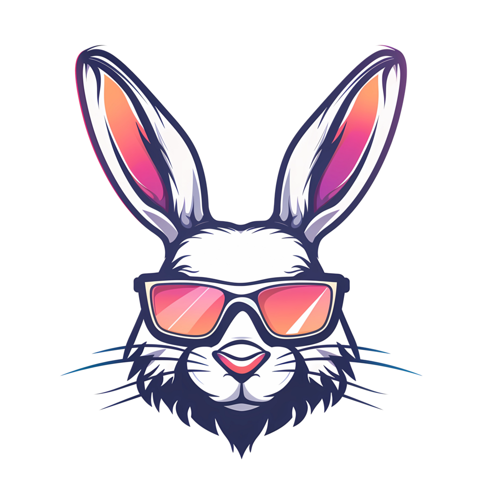 a rabbit wearing sunglasses,.flat illustration png