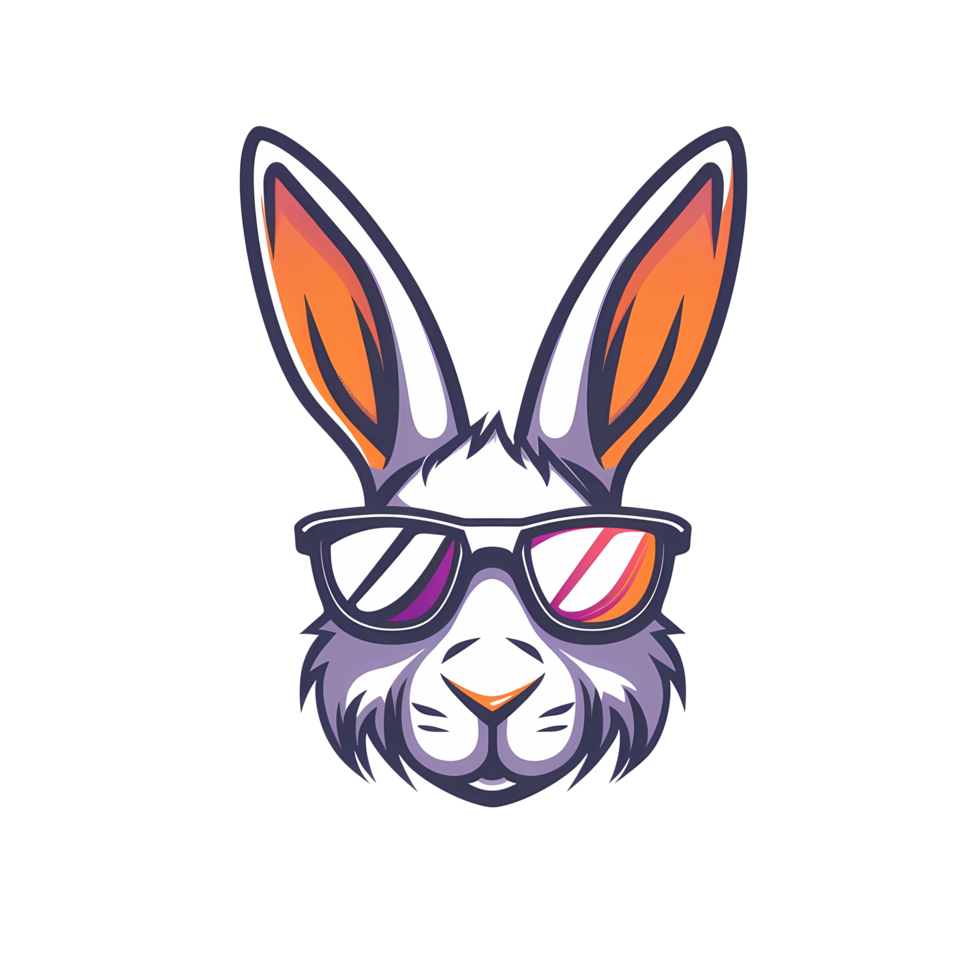 a rabbit wearing sunglasses,.flat illustration png